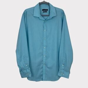 Tommy Hilfiger Mens TH Flex Stretch Blue Long Sleeve Button Down Dress Shirt